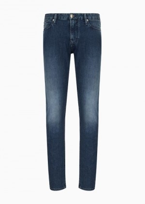 Navy Blue Emporio Armani J06 Slim-fit Jeans In Comfort Twill 9.5 Oz Denim | EA-SN58014