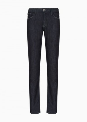 Navy Blue Emporio Armani J06 Worn-effect Wash, Slim-fit, 8 Oz Denim Jeans | EA-SN58016