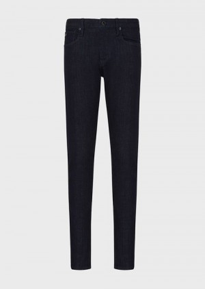 Navy Blue Emporio Armani J75 Slim-fit, Dark-blue Rinse Denim Jeans | EA-SN57991