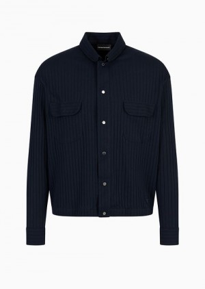 Navy Blue Emporio Armani Lightweight Sweatshirt With All-over Jacquard Motif Jersey-shirt Collar | EA-SN58495