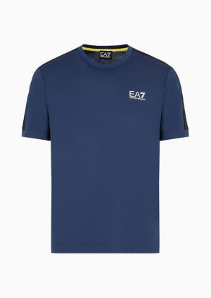 Navy Blue Emporio Armani Logo Series Cotton Crew-neck T-shirt | EA7-SN59957