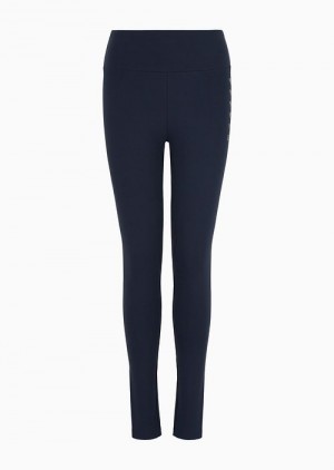 Navy Blue Emporio Armani Logo Series Leggings With Eagle Logo | EA7-SN59569