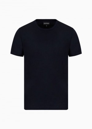 Navy Blue Emporio Armani Mercerised-jersey T-shirt | EA-SN58674