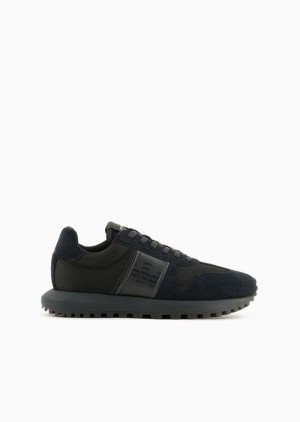 Navy Blue Emporio Armani Mesh Sneakers With Suede Details | EA-SN58911