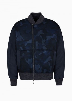 Navy Blue Emporio Armani Nylon And Camouflage Mesh Blouson | EA-SN58203