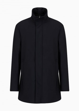 Navy Blue Emporio Armani Nylon Trench Coat With Removable Gilet | EA-SN58252