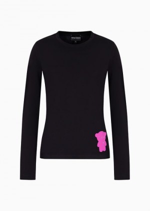 Navy Blue Emporio Armani Organic Stretch Jersey Jumper With Asv Manga Bear Patch | EA-SN57015