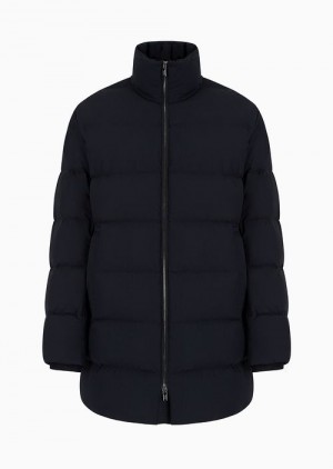 Navy Blue Emporio Armani Oversized, Quilted Nylon, Full-zip Puffer Jacket | EA-SN58243