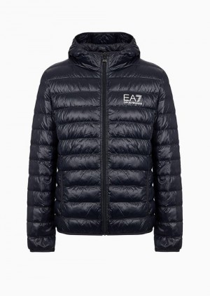 Navy Blue Emporio Armani Packable Hooded Core Identity Puffer Jacket | EA7-SN59812