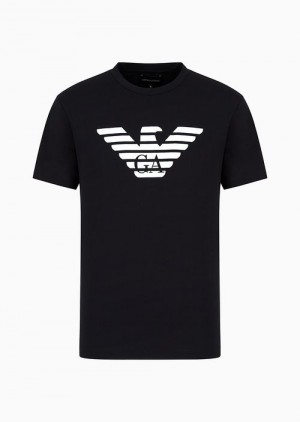 Navy Blue Emporio Armani Pima-jersey T-shirt With Logo Print | EA-SN58703