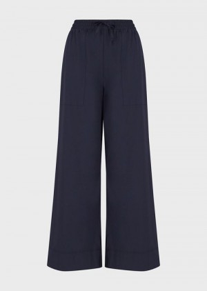 Navy Blue Emporio Armani Poplin Drawstring Beach Trousers | EA-SN56872