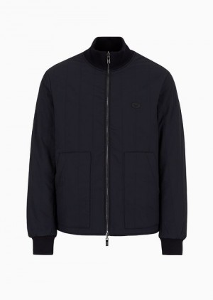 Navy Blue Emporio Armani Quilted Nylon And Knit Reversible Blouson With Logo Patch | EA-SN58254