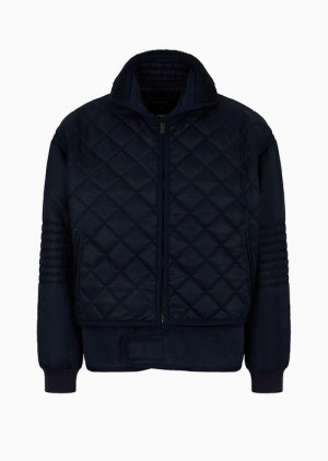 Navy Blue Emporio Armani Quilted Nylon Blouson With Suede-effect Detail | EA-SN58210