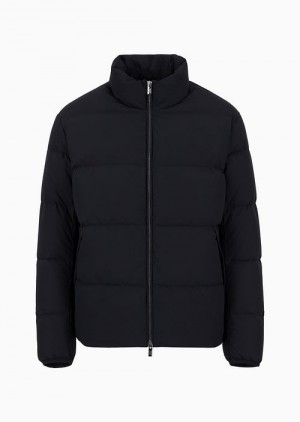 Navy Blue Emporio Armani Quilted Nylon, Full-zip Puffer Jacket | EA-SN58248