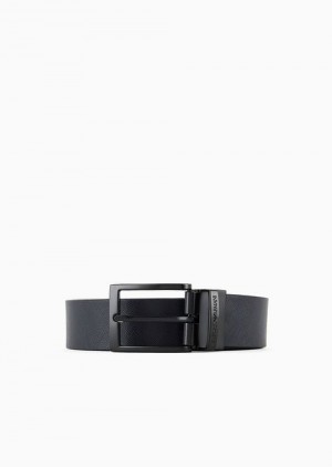 Navy Blue Emporio Armani Reversible Belt In Eagle Print Leather | EA-SN59119