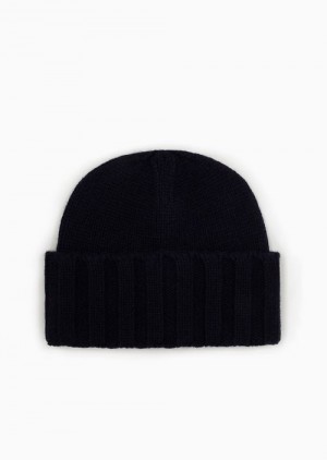 Navy Blue Emporio Armani Ribbed Cashmere Beanie | EA-SN57462