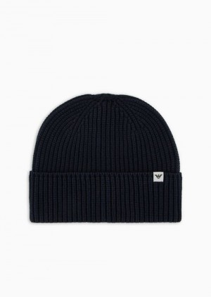 Navy Blue Emporio Armani Rib-knit Beanie With Turn-up Brim | EA-SN59174