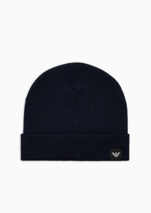 Navy Blue Emporio Armani Rib-knit Wool-blend Beanie | EA-SN59198