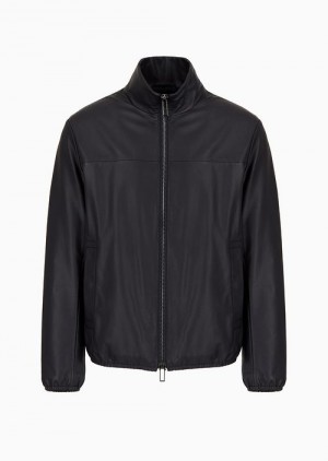 Navy Blue Emporio Armani Semi-aniline Nappa Lambskin Blouson With Full-length Zip | EA-SN58156