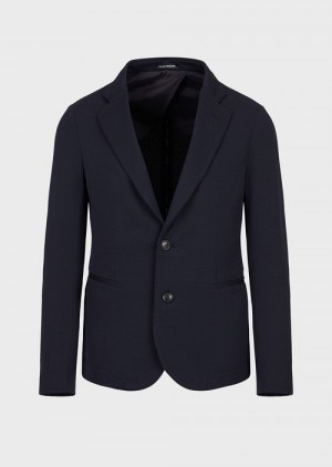 Navy Blue Emporio Armani Single-breasted Jacket In 3d Stretch Technical Jersey | EA-SN57828