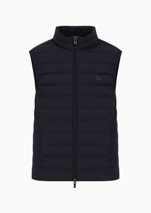 Navy Blue Emporio Armani Sleeveless Full-zip Down Jacket In Quilted Nylon With Eagle Logo Patch | EA-SN58244