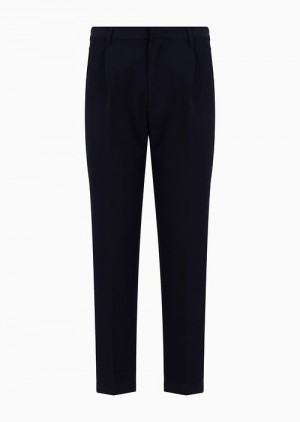 Navy Blue Emporio Armani Soft Viscose Blend Trousers With Darts And Welt Pockets | EA-SN58333