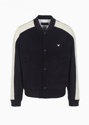 Navy Blue Emporio Armani Soft-feel Virgin Wool Blouson With Contrasting Bands | EA-SN58201