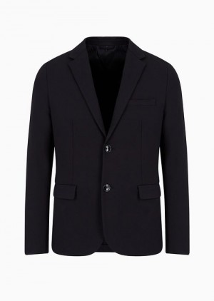 Navy Blue Emporio Armani Stitched-jersey Single-breasted Jacket | EA-SN57824