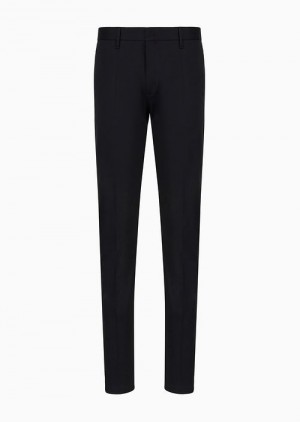 Navy Blue Emporio Armani Stretch-cotton Chinos | EA-SN58378