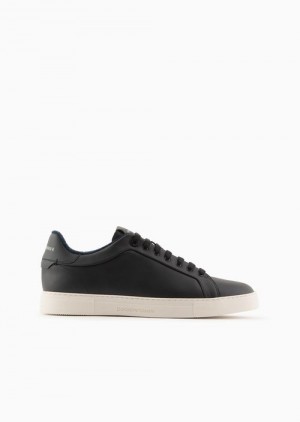 Navy Blue Emporio Armani Supple Leather Sneakers | EA-SN58951