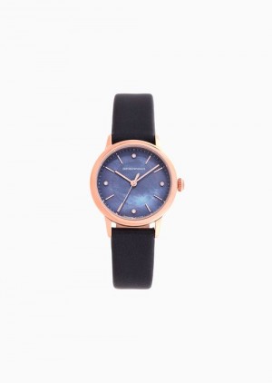 Navy Blue Emporio Armani Swiss Made Automatic Blue Leather Watch | EA-SN57674