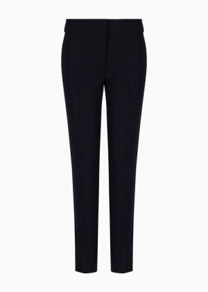 Navy Blue Emporio Armani Technical Cady Flared 7/8 Trousers | EA-SN56877