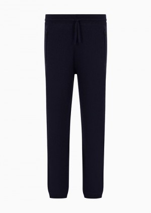 Navy Blue Emporio Armani Travel Essentials Plush-knit Virgin-wool Knit Joggers | EA-SN58332