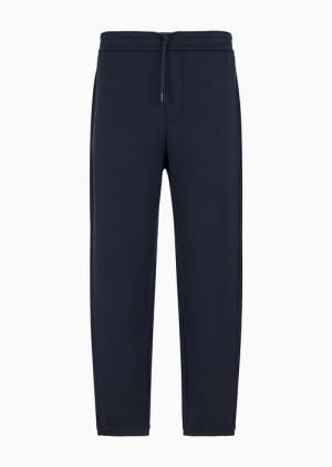 Navy Blue Emporio Armani Travel Essentials Double-jersey Joggers | EA-SN58414