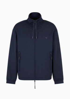 Navy Blue Emporio Armani Travel Essentials Full-zip Sweatshirt In Double Jersey | EA-SN58569