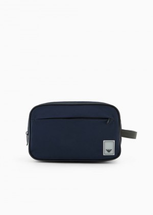 Navy Blue Emporio Armani Travel Essentials Nylon Washbag | EA-SN59255