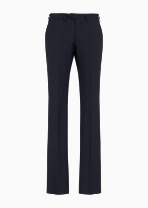 Navy Blue Emporio Armani Trousers With Off-centre Waistband In Natural Stretch Tropical Light Wool | EA-SN58377