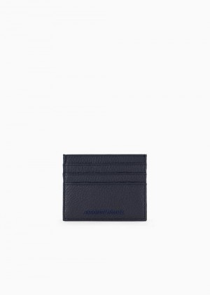 Navy Blue Emporio Armani Tumbled Leather Card Holder | EA-SN59287