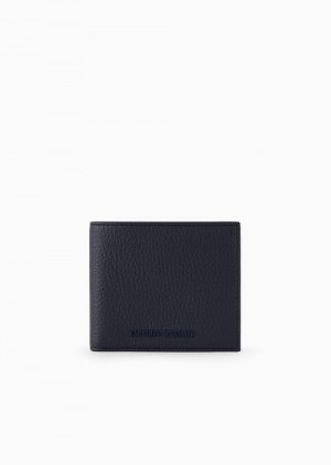 Navy Blue Emporio Armani Tumbled Leather Wallet With Coin Pocket | EA-SN59288