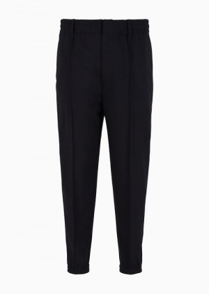 Navy Blue Emporio Armani Virgin Wool-blend Trousers With An Elasticated Hem And Front Ribs | EA-SN58287