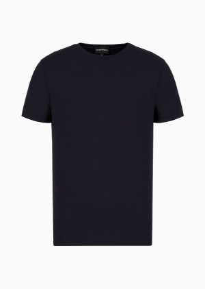 Navy Blue Emporio Armani Viscose Jersey T-shirt | EA-SN58612