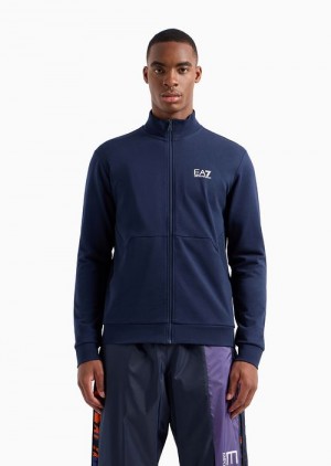 Navy Blue Emporio Armani Visibility Cotton Zip-up Sweatshirt | EA7-SN59977