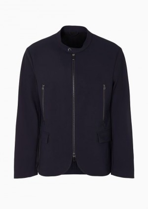 Navy Blue Emporio Armani Zip-up Jacket In Stretch-comfort Technical Fabric | EA-SN57791