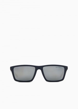 Navy Emporio Armani Men’s Rectangular Sunglasses With Interchangeable Lenses | EA-SN59439