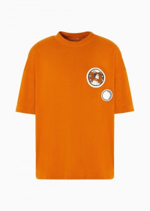 Orange Emporio Armani Asv Capsule Organic American Jersey T-shirt With Patch | EA-SN58584