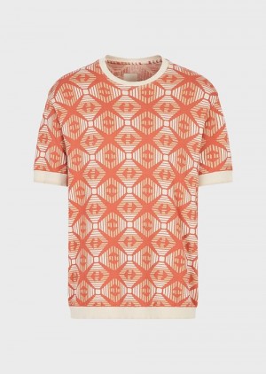 Orange Emporio Armani Sustainable Collection Organic Jacquard Jersey Jumper With Collection Pattern | EA-SN58664