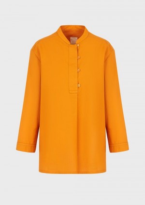 Orange Emporio Armani Sustainable Collection Garment-dyed, Organic-muslin Shirt With A Guru Collar | EA-SN56947