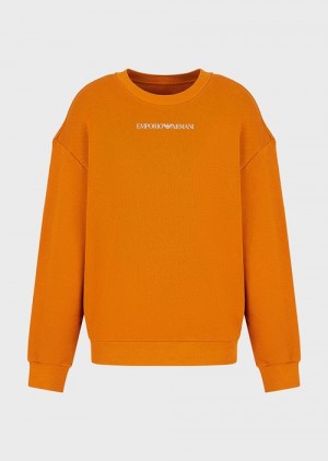 Orange Emporio Armani Sustainable Collection Soft Organic-cotton Sweatshirt With Oversized Print | EA-SN57004