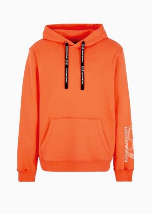 Orange Emporio Armani Unisex Core Identity Organic-cotton Hooded Sweatshirt | EA7-SN59586