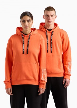 Orange Emporio Armani Unisex Core Identity Organic-cotton Hooded Sweatshirt | EA7-SN59984